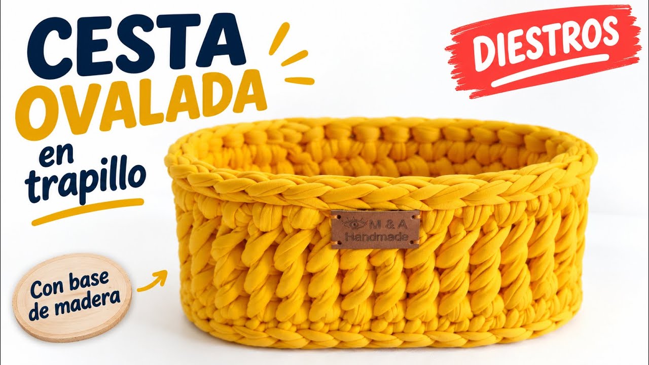 🤑CON SOLO 1 DOLAR! Teje hermosa cesta ovalada de trapillo *Con base en MDF* PASO A PASO (Diestros).