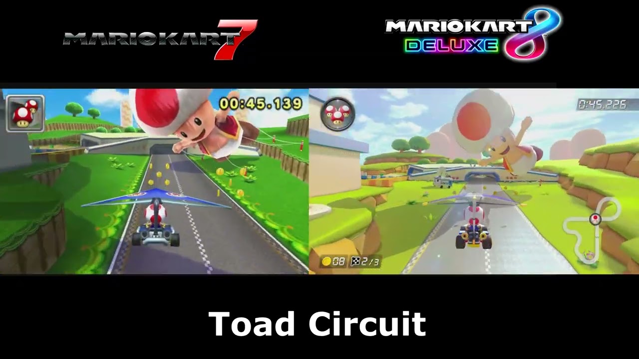 🏁Toad Circuit - Mario Kart 7 and 8 Deluxe Comparison 4K🏁