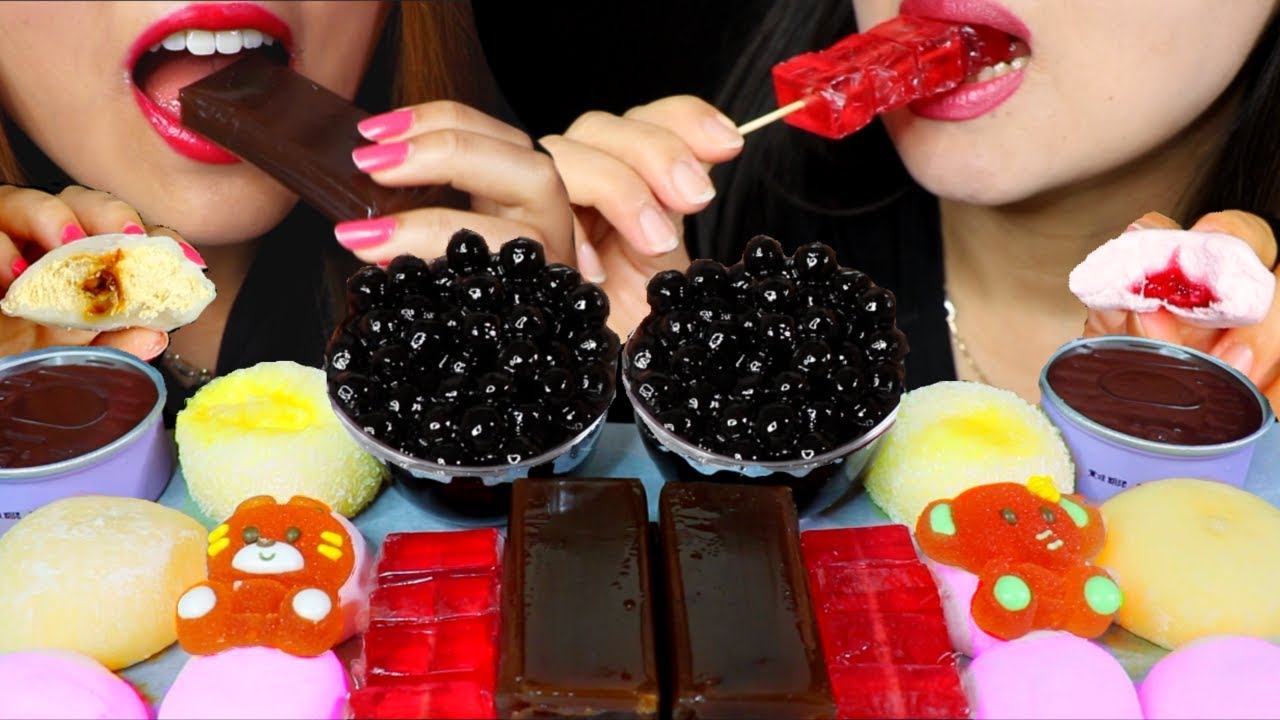 ASMR BOBA TAPIOCA PEARLS, STRAWBERRY JELLY, MARSHMALLOW, MOCHI, BEAN JELLY 리얼사운드 먹방 | Kim&Liz ASMR