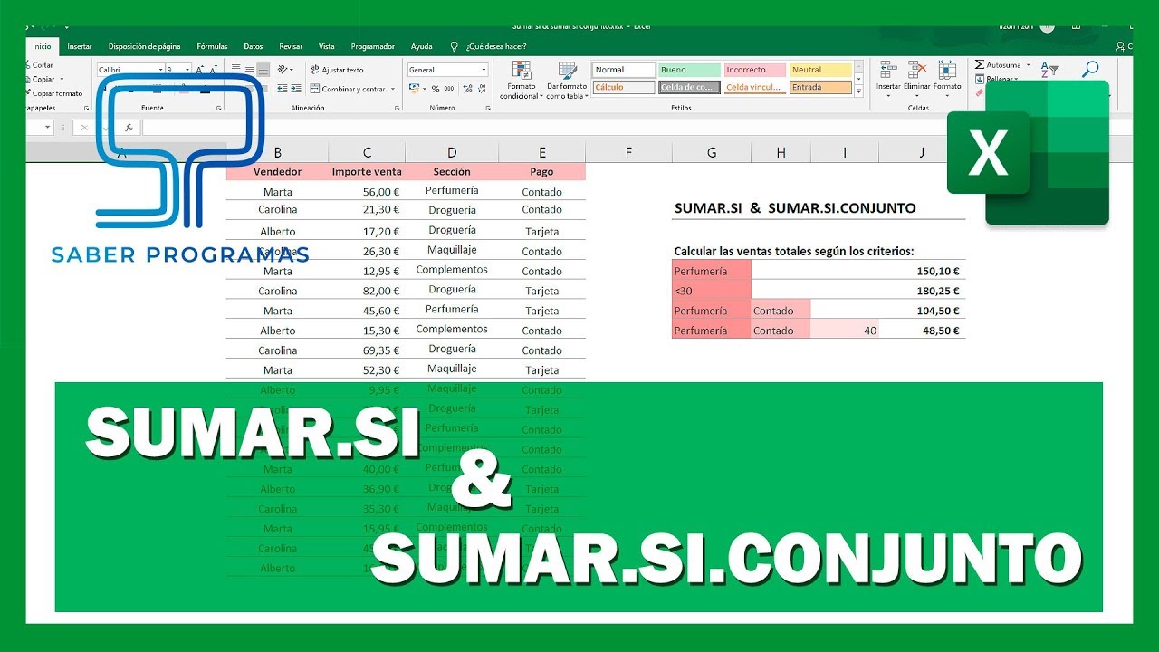 Excel | Función SUMAR SI & SUMAR SI CONJUNTO en Excel paso a paso