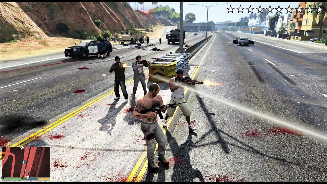 GTA 5 - Franklin, Lamar, Michael And Trevor 10 Star Escape From The Freeway (RDE 4.0)
