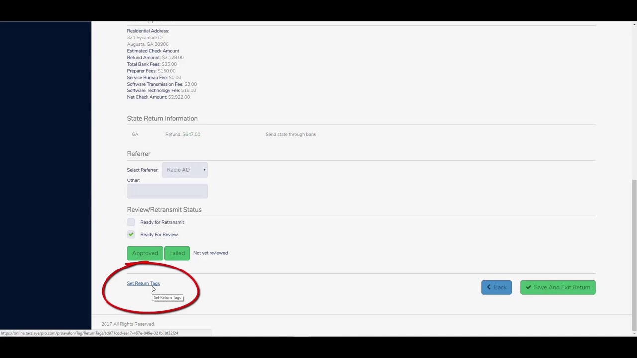TaxSlayer ProWeb Submission Screen