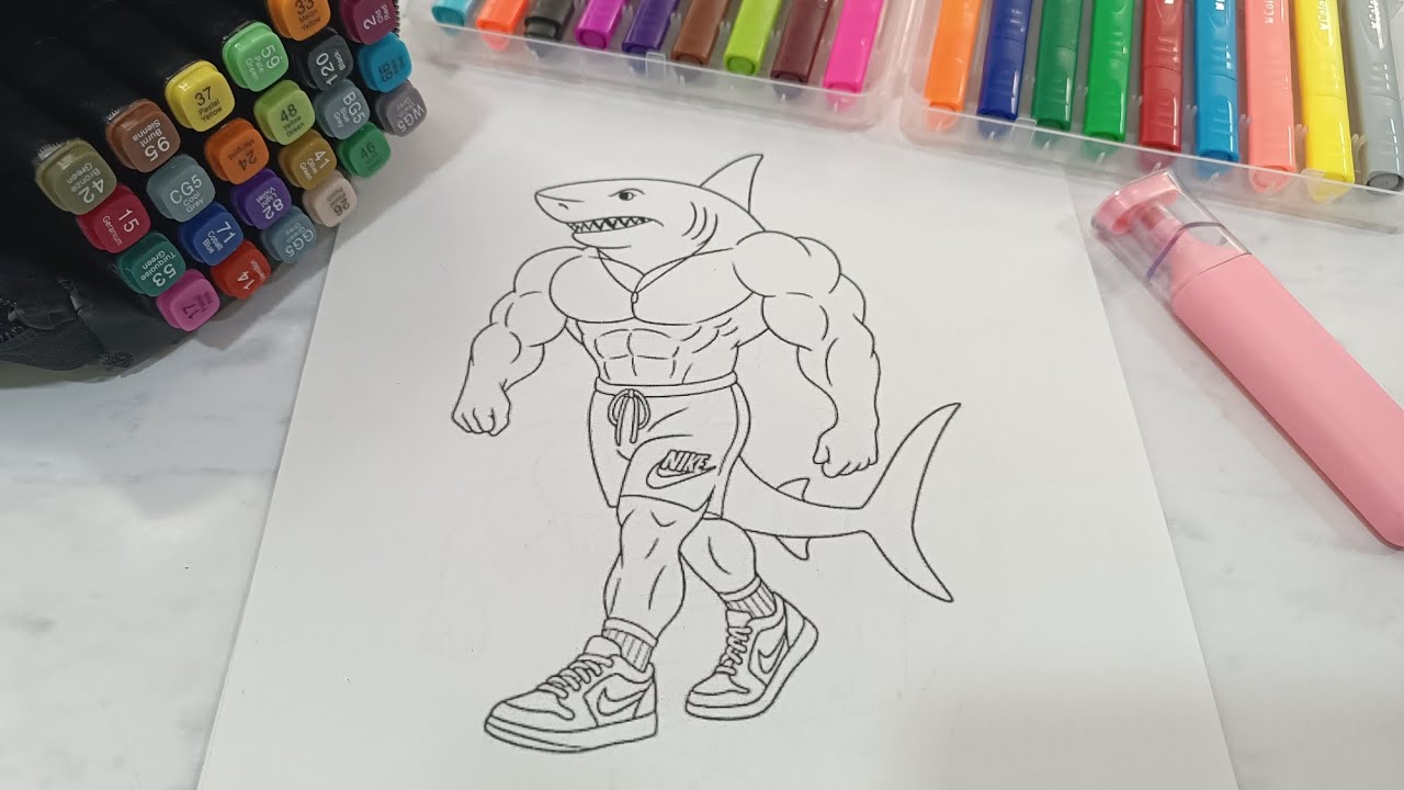 I Turned a Shark Into a Gym Monster 🦈💪 | Full Coloring Process#coloring #asmr #gym #shark 