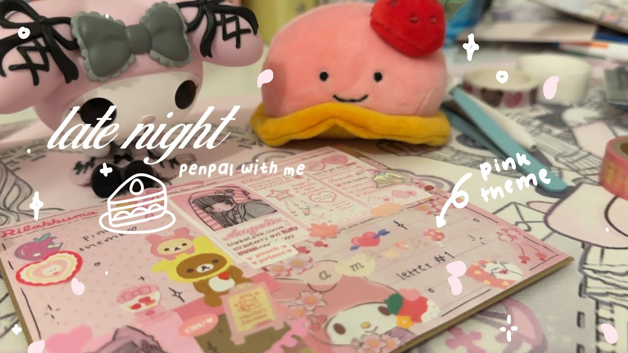 Late night penpal with me, cute pink themed letter, stickers and stationery 🌸