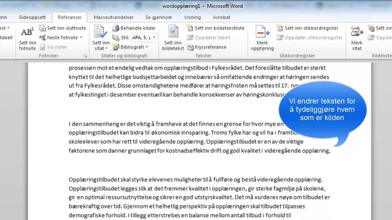 Sette inn referanser og kildeliste i Word