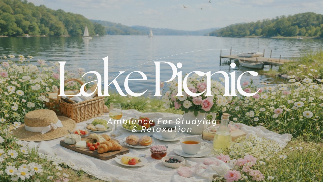 Peaceful Lake Picnic Ambience 🧺🌿 | Relaxing Nature Sounds & Soft Music for Studying