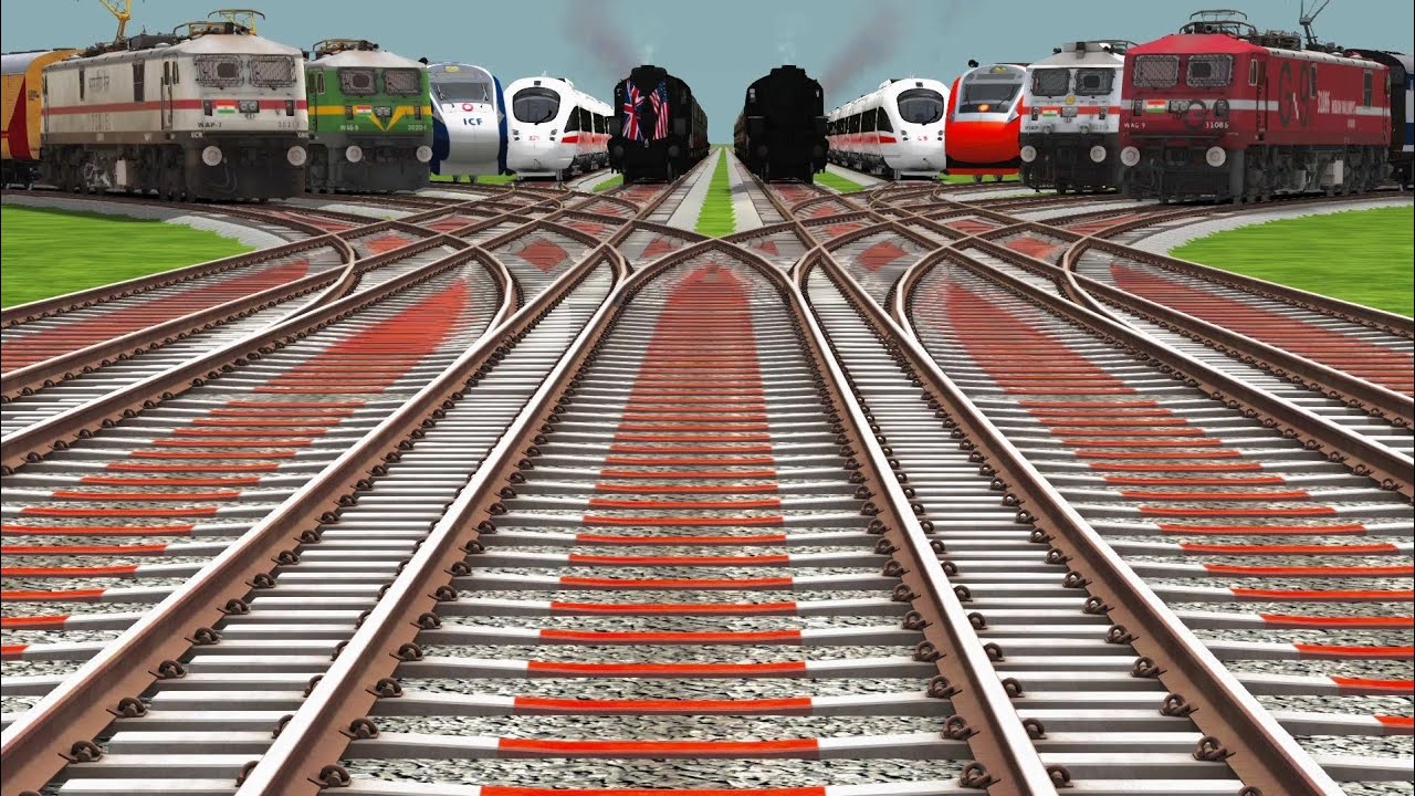 All Trains Crossing At Bumpy Curves Railgadi Crossing Tracks l railroad tracks | train video 