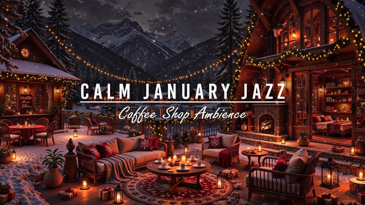 Calm Winter Jazz Music at Outdoor Coffee Shop Ambience ⛄ Warm January Jazz Music for Relax,Good Mood