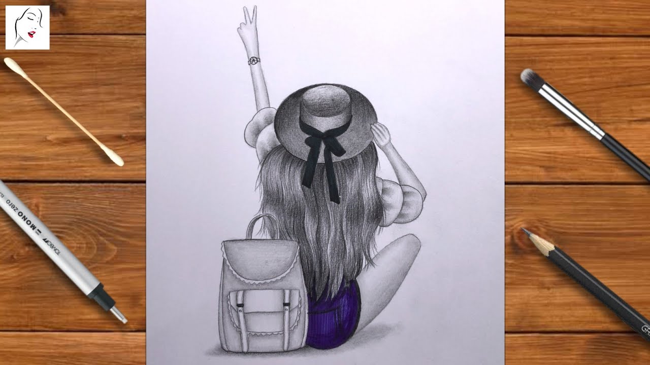 How to draw a girl wearing winter hat | easy back side drawing of a girl | The Crazy Sketcher