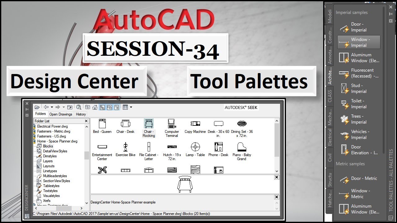 AutoCAD Hindi Session: 34 || Tool Palettes | Design Center | Tool Palettes Creation in AutoCAD