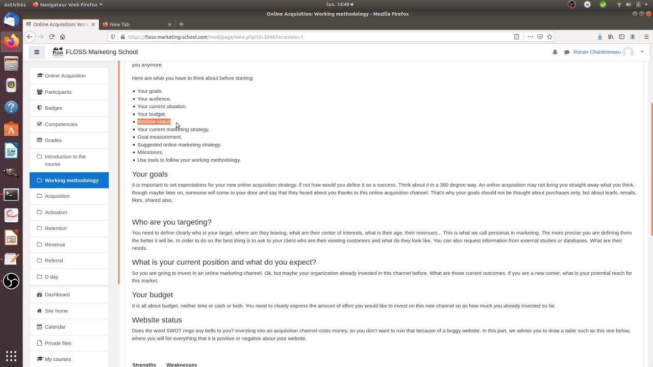 Working methodology in online acquisition
