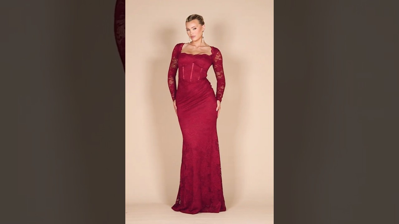 Romantic & Bold ❤️ Scalloped Lace Corset Maxi in Deep Red