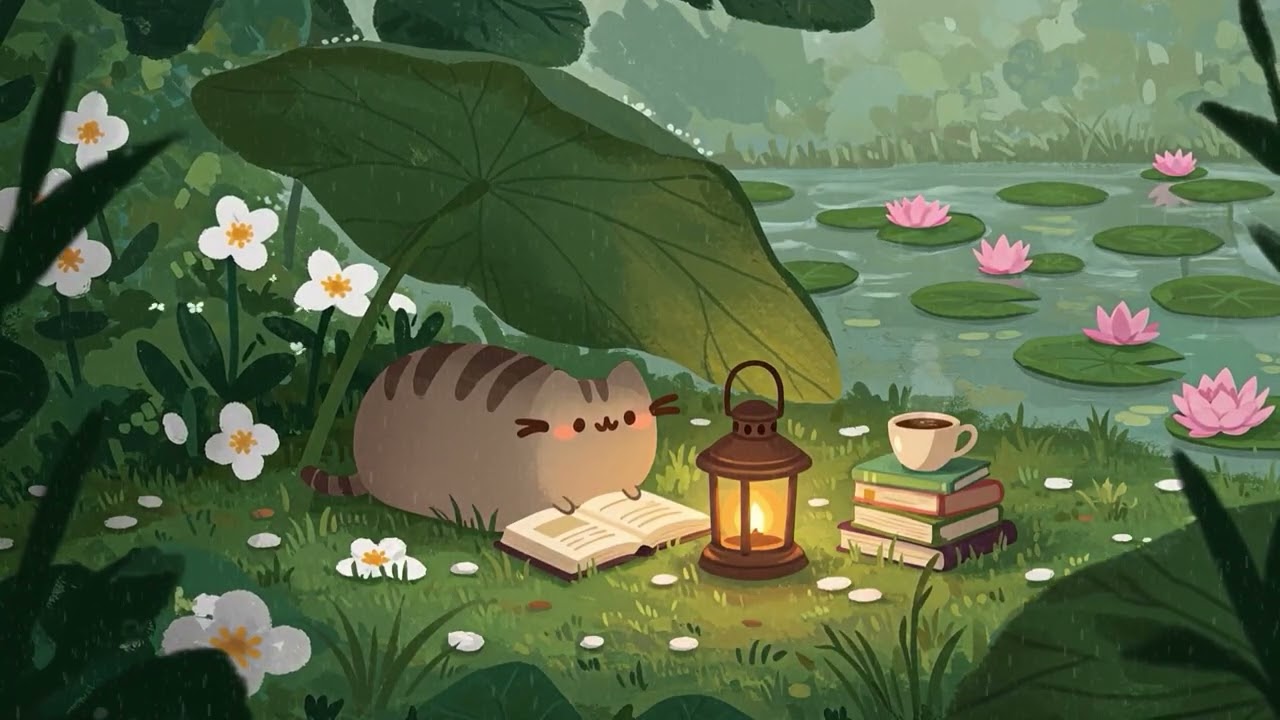 Peaceful Lotus Pond Study with Cat 🌿 Soft Lofi Music 🪷 Cozy Lofi Beats to Focus Time