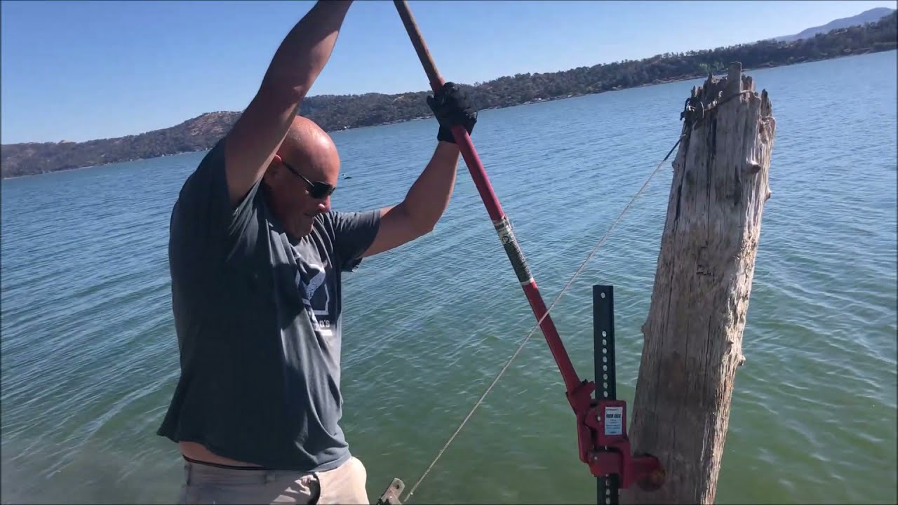 Removing a Wood Dock Post Pile with a Farm Jack