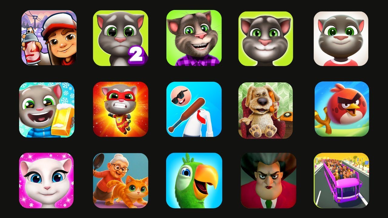 Subway Surfers, Talking Tom Time Rush, Talking Tom Gold Run, Pizza Ready, Talking Tom 2