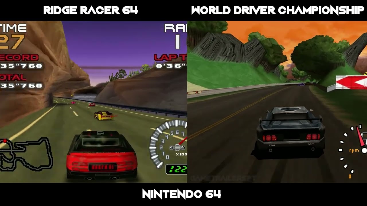 RIDGE RACER 64 vs. WORLD DRIVER CHAMPIONSHIP | Side by Side Graphics Comparison | Nintendo 64 | N64