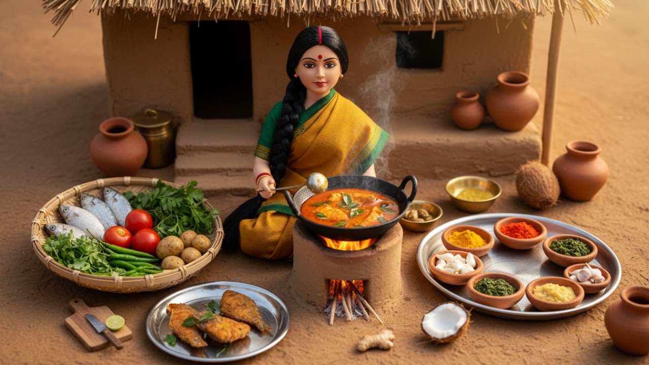Miniature Fish Curry Cooking ASMR 🐟 Indian Village Doll Kitchen  Tiny Cooking Videos