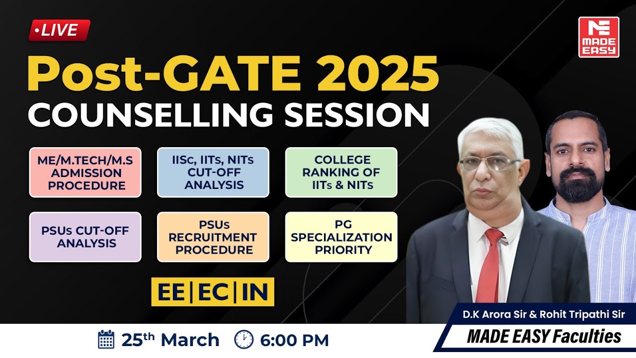 Post-GATE 2025 Counselling Session | EE | EC | IN | ME/M.Tech/M.S/PSUs | MADE EASY