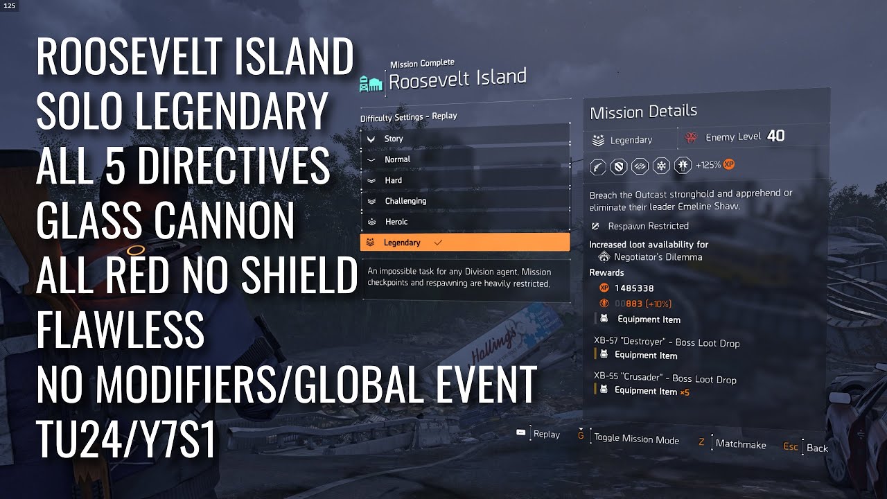 The Division 2 | Roosevelt Island | Solo Legendary | 5 Directives | Glass Cannon | 4K 60fps