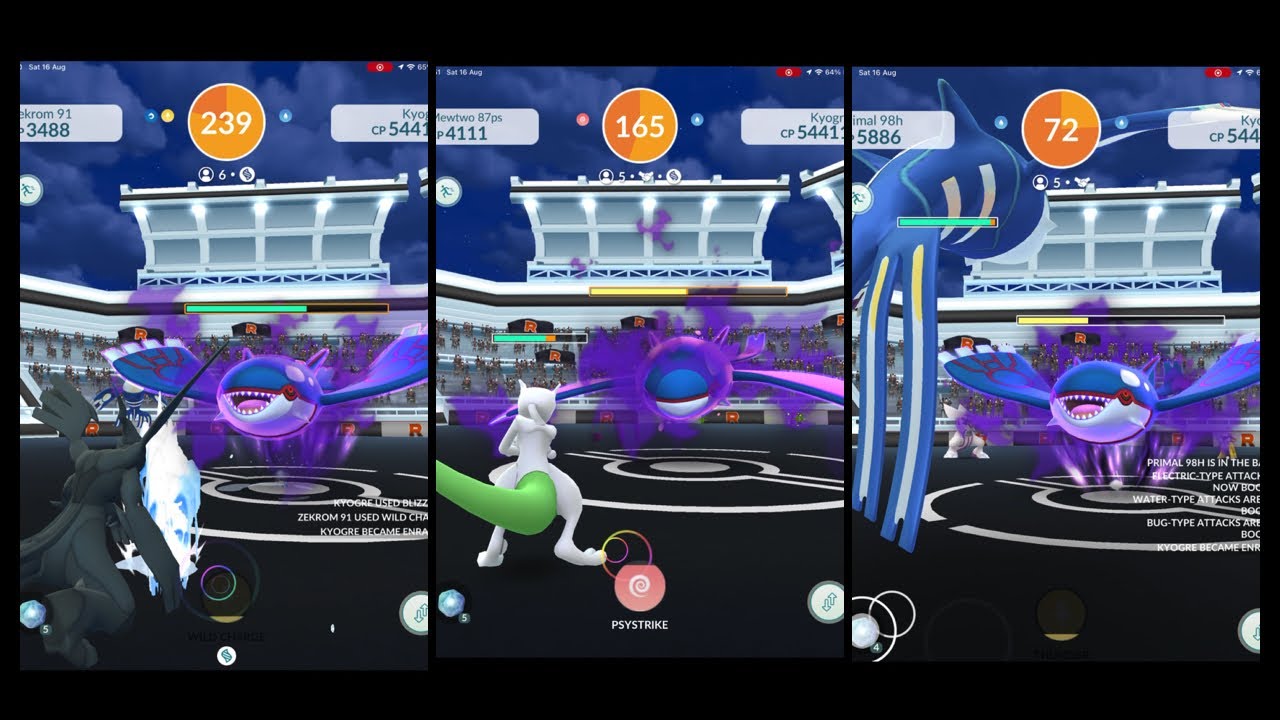 Shadow Kyogre Raid in Pokémon GO without Purified Gems with 6 Trainers #shadowraidlegends  #kyogre 