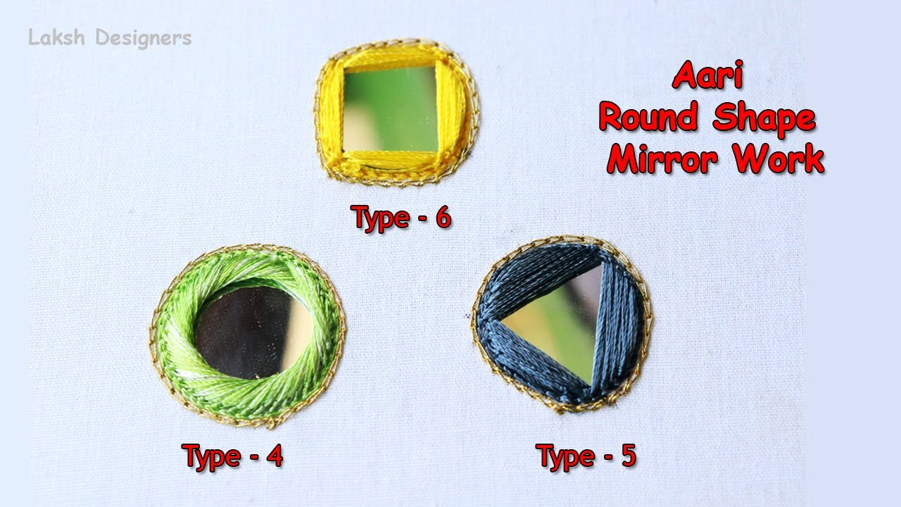 3 types of aari round shape mirror work tutorial for beginners | aari work basic stitches in tamil