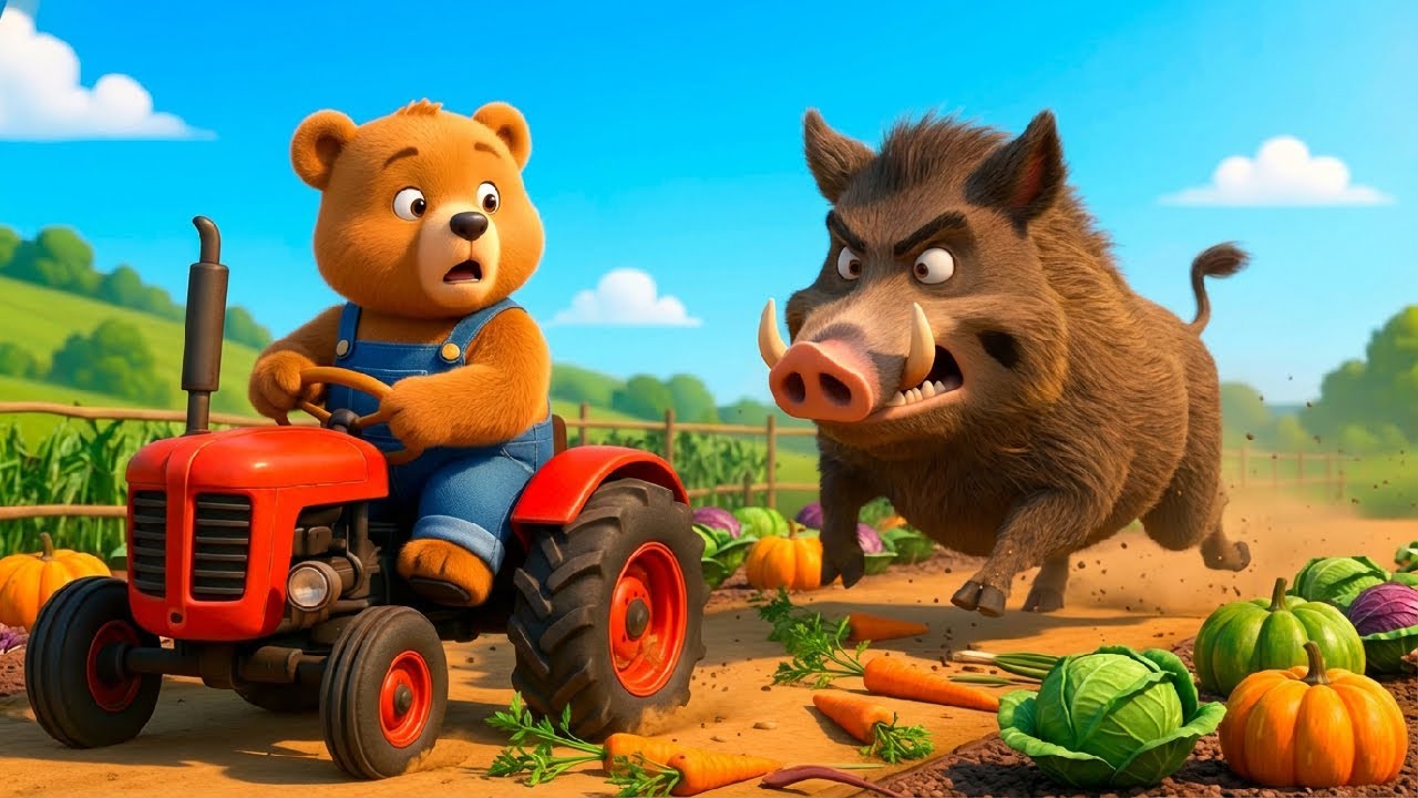 Wild Boar Attack! Can the Bear Farmer Save His Garden? 🐻🌱| Vehicles Farm Animated