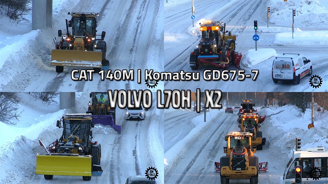 Dual graders, dual loaders in snowclearing | CAT 140M | Komatsu GD675-7 | x2 L70H