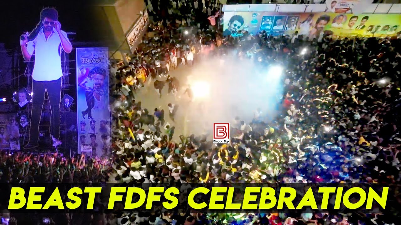Beast FDFS Celebration Rohini Theatre 🔥 Thalapathy Vijay fans Celebration Beast Movie Nelson Pooja