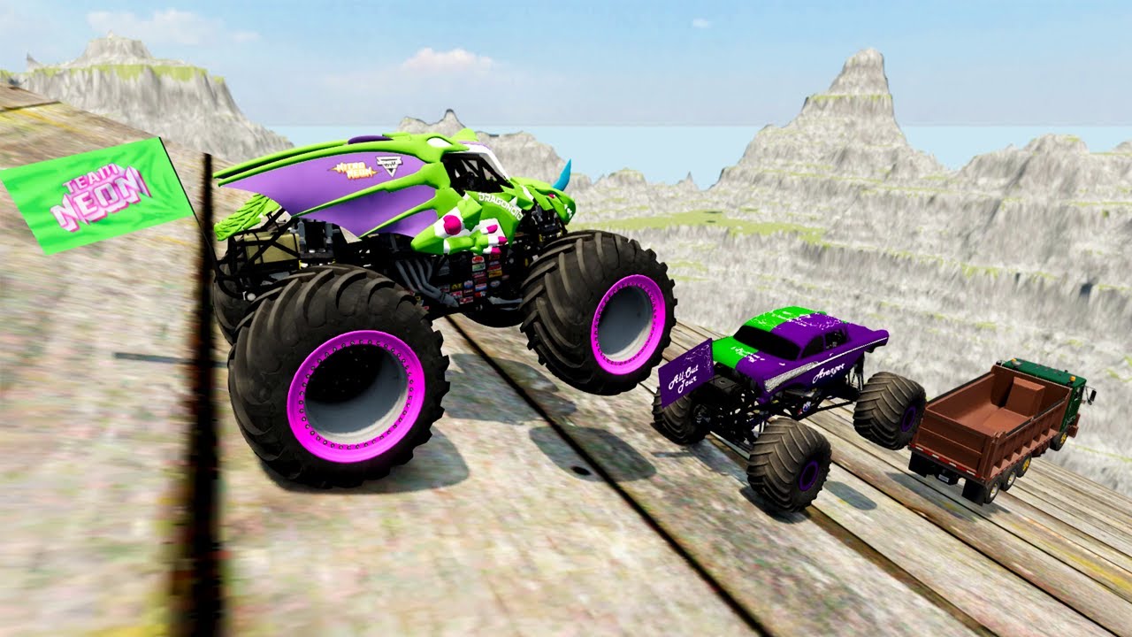Epic High Speed monster trucks jumps stunts & crashes #003 | BeamNG Drive