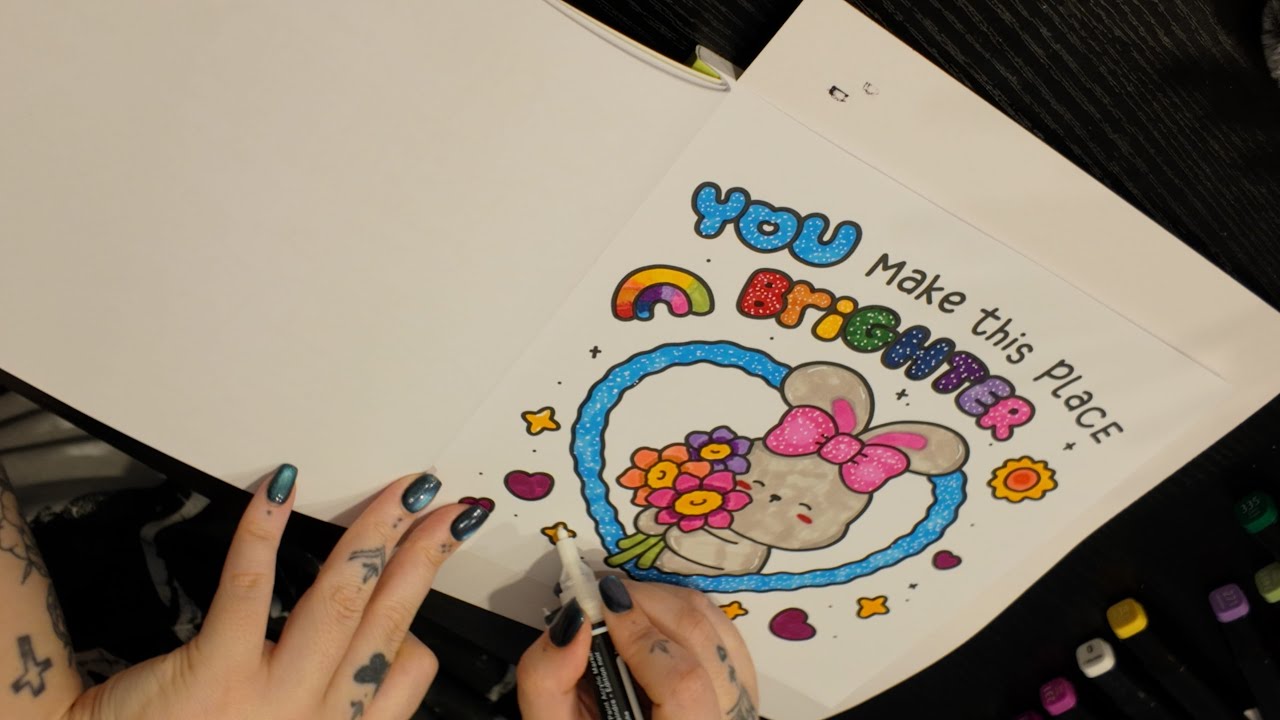 Color with me (ASMR) 🐇 'Cozy Vibes' by Coco Wyo using Born Dual-Tip Graphic Design Markers🌈