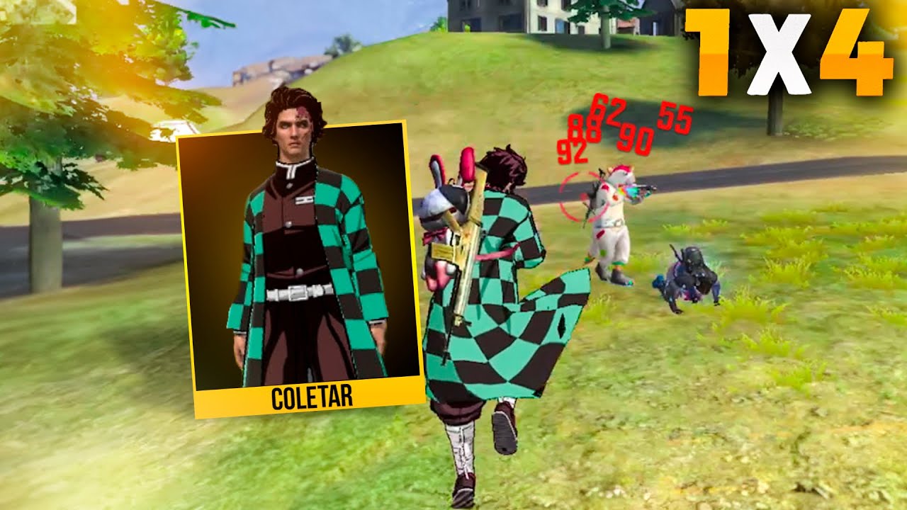 TESTEI O PODER DO PROTAGONISTA TANJIRO SOLO VS SQUAD!! FREE FIRE MOBILE