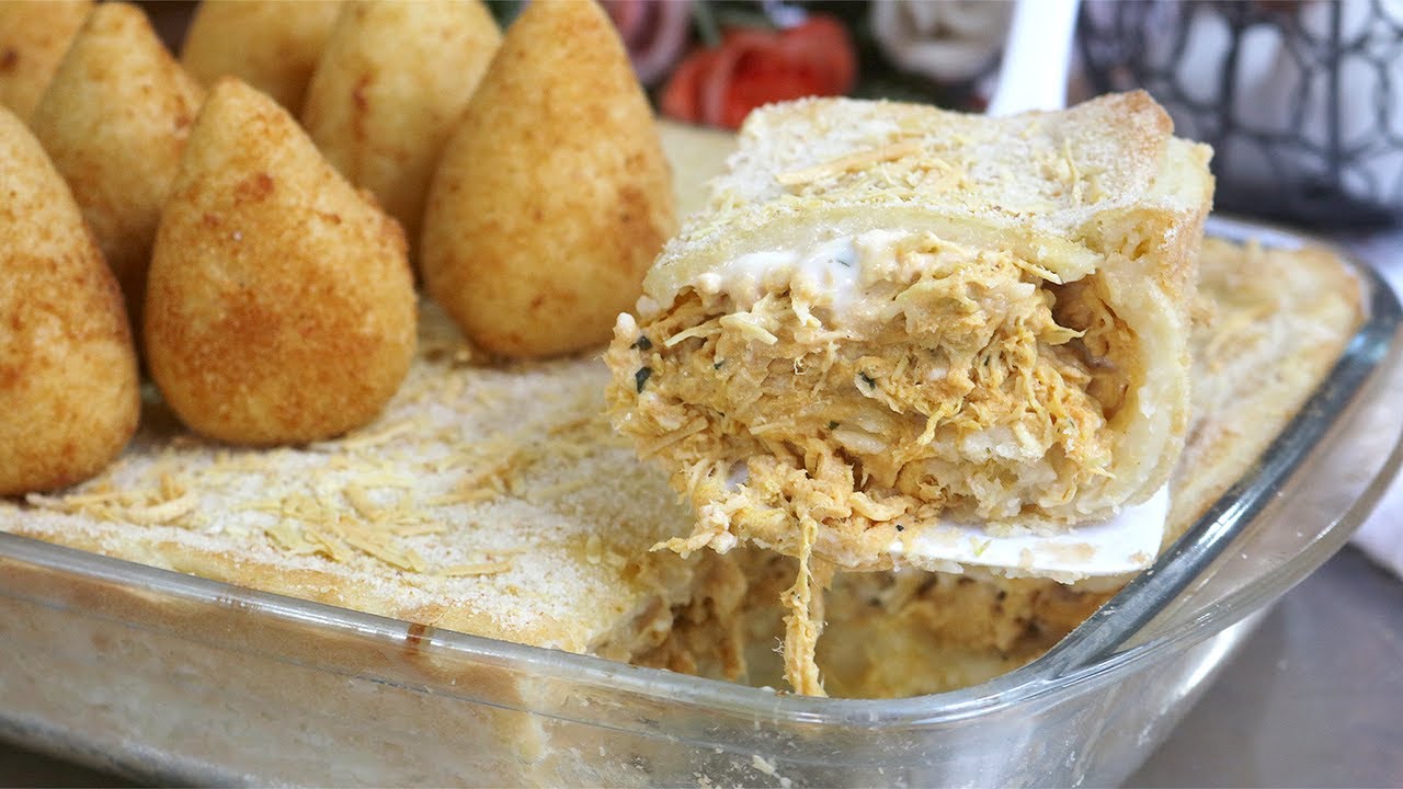 SEM FRITAR, FÁCIL E RÁPIDA! TORTA DE COXINHA NA TRAVESSA