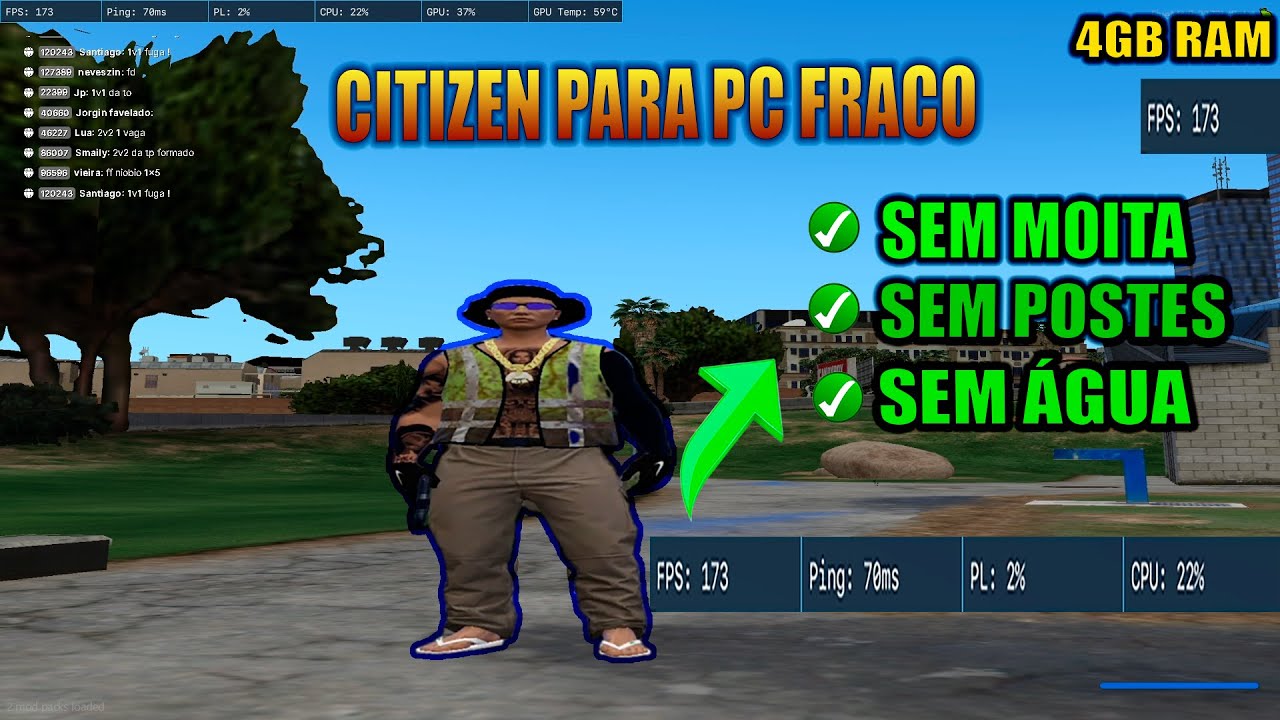 Ctizen Full Otimizada Para Pc Super Fraco 4Gb Ram Fivem +100fps Sem placa de video! Gta v rp / Fivem