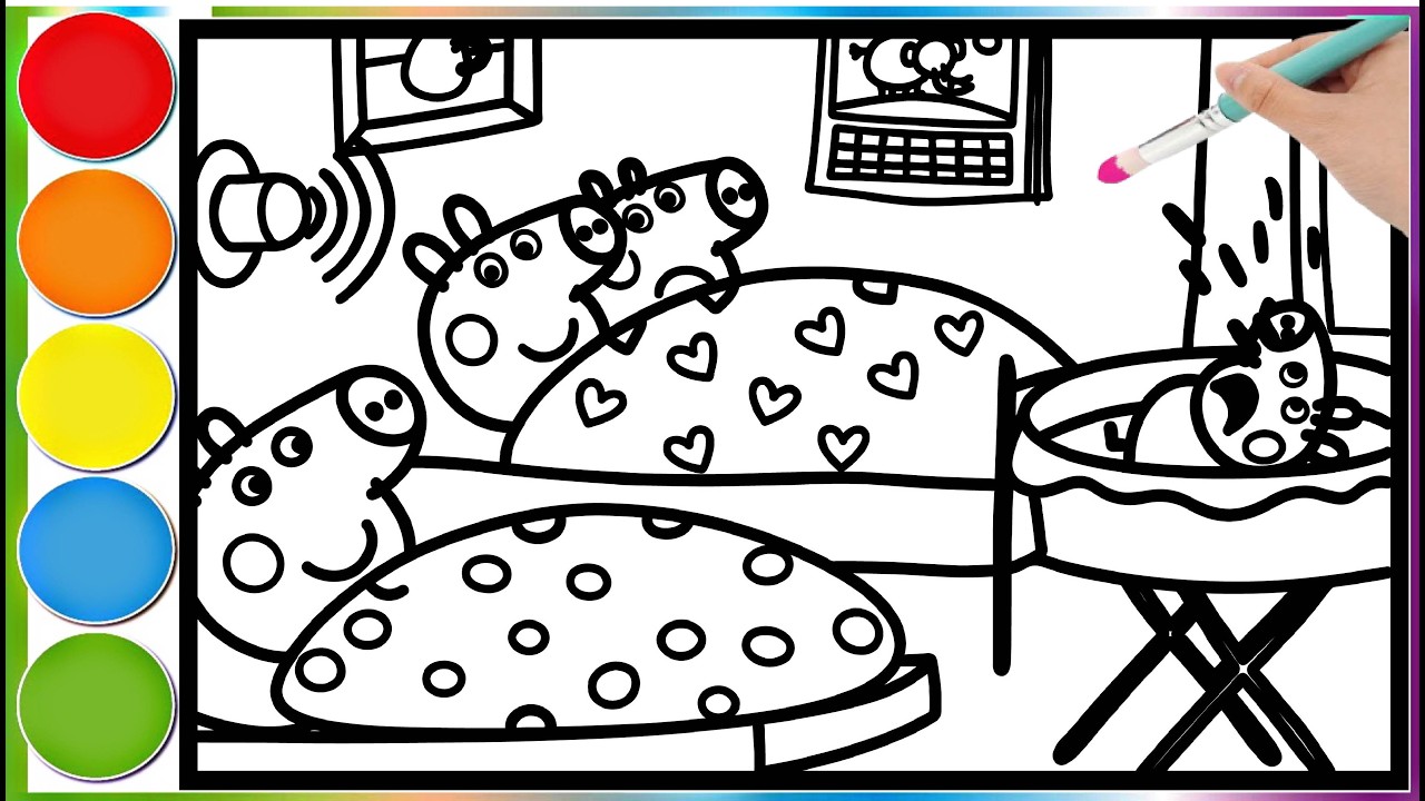 Peppa Pig and her family wake up to the baby's cries || Learn how to color the Peppa Pig page