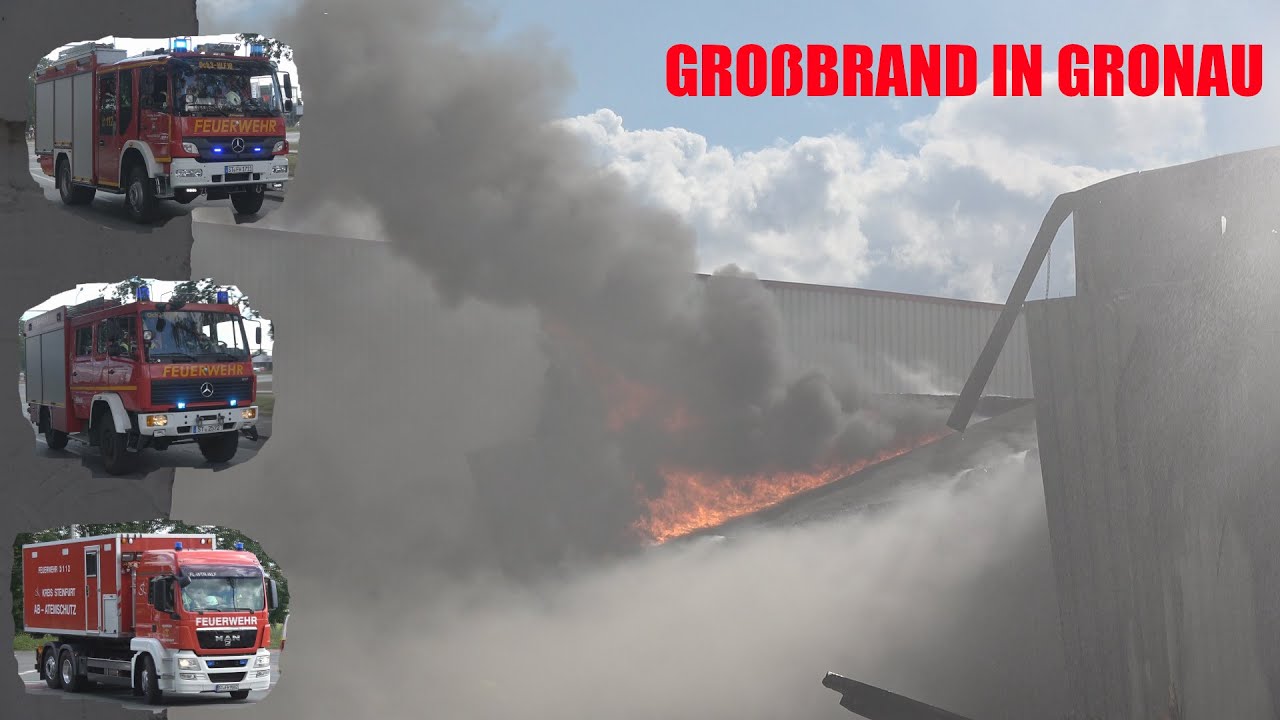 [Großbrand in Gronau] Lagerhalle der Firma Roller im Vollbrand -- O-Töne -- Einsatzfahrten -- uvm.