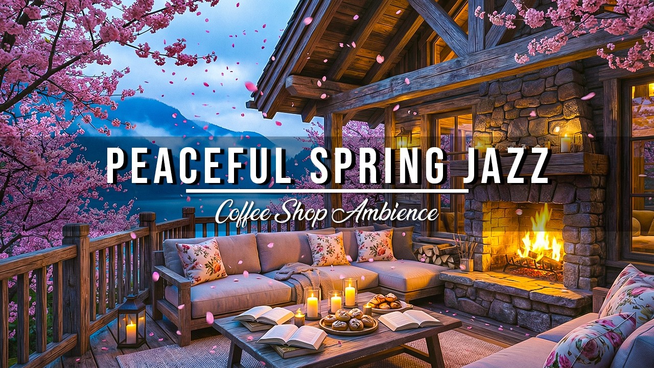 Peaceful Spring Night with Smooth Jazz Music 🌸 Coffee Shop Ambience for Study & Work