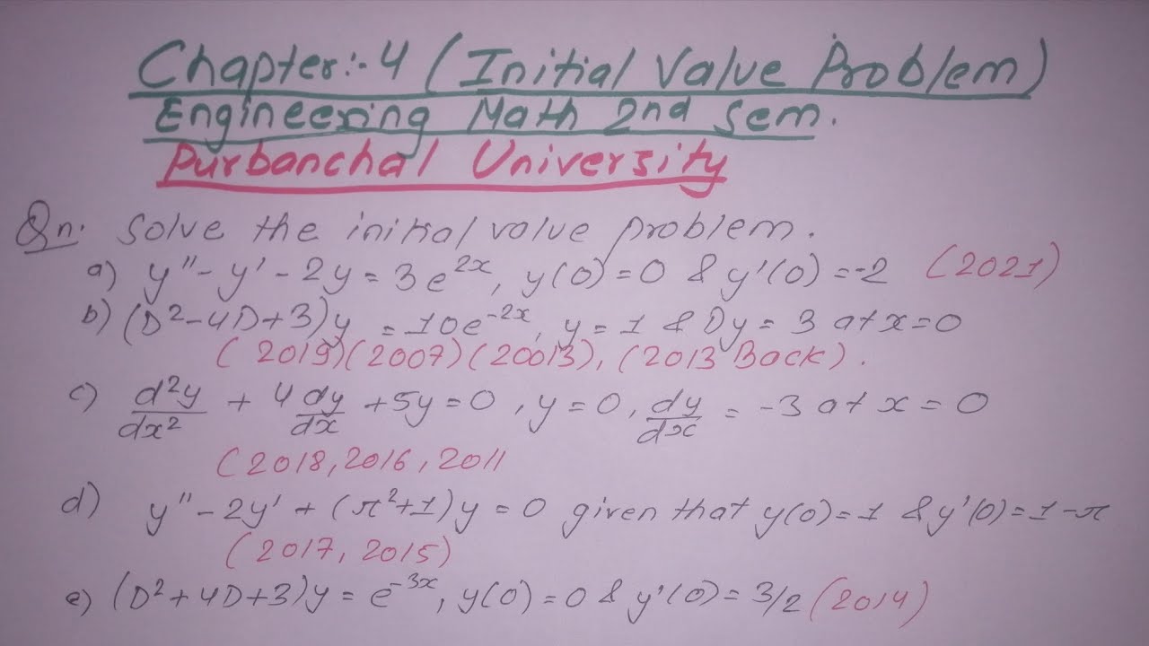 Initial Value Problem| Differential Equation | Unit:4 | Engineering Math 2ndsem | PU | Prashant YT |