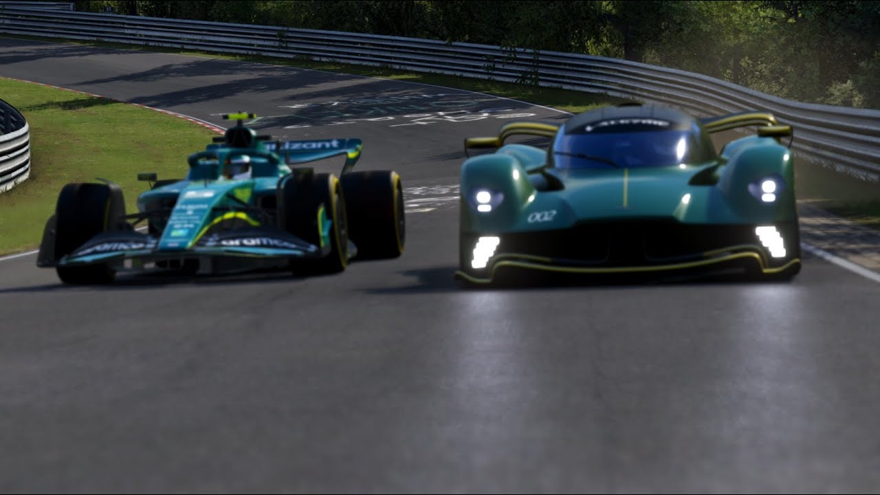 2022 F1 Aston Martin AMR22 Sebastian Vettel vs 2022 Aston Martin Valkyrie AMR Pro at Nordschleife