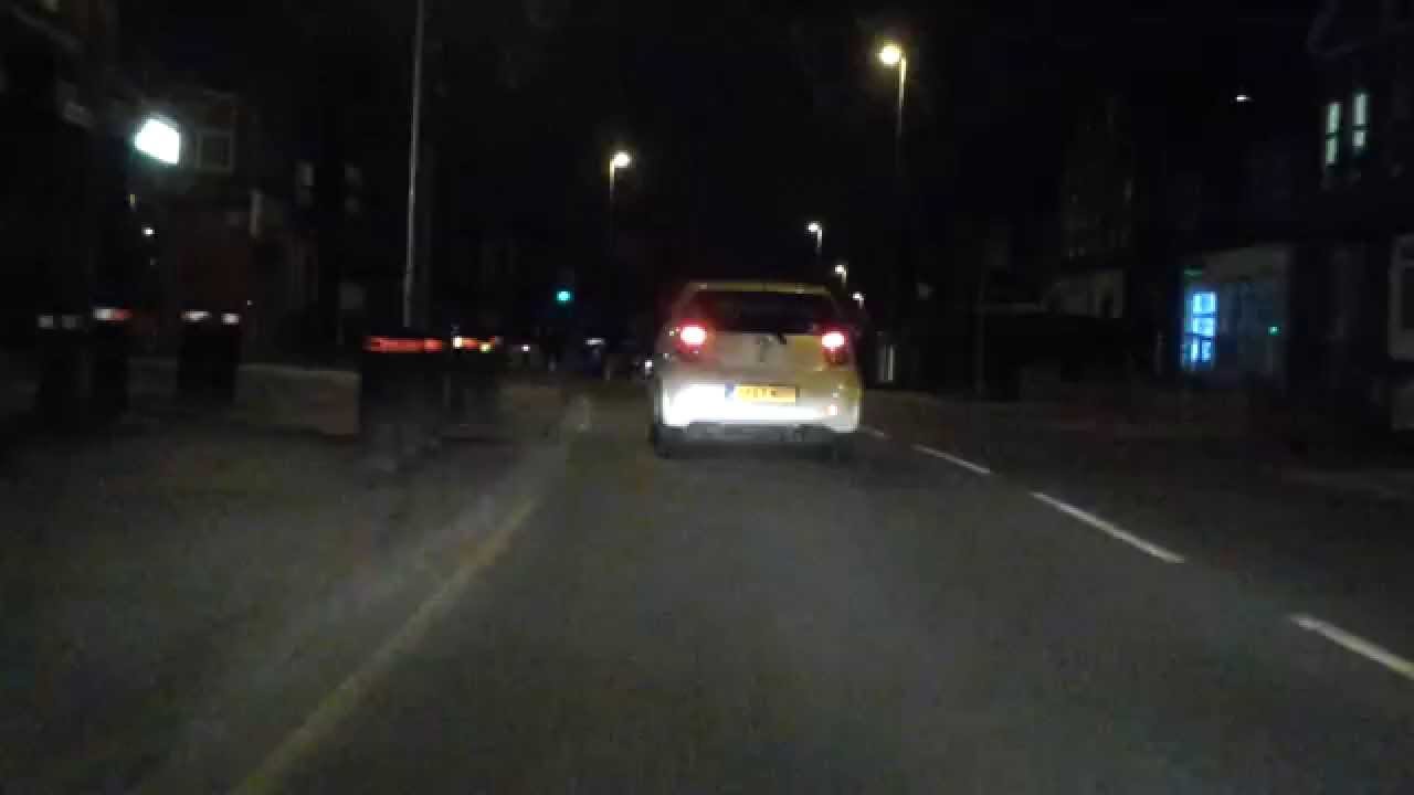 Driving through Leeds at night