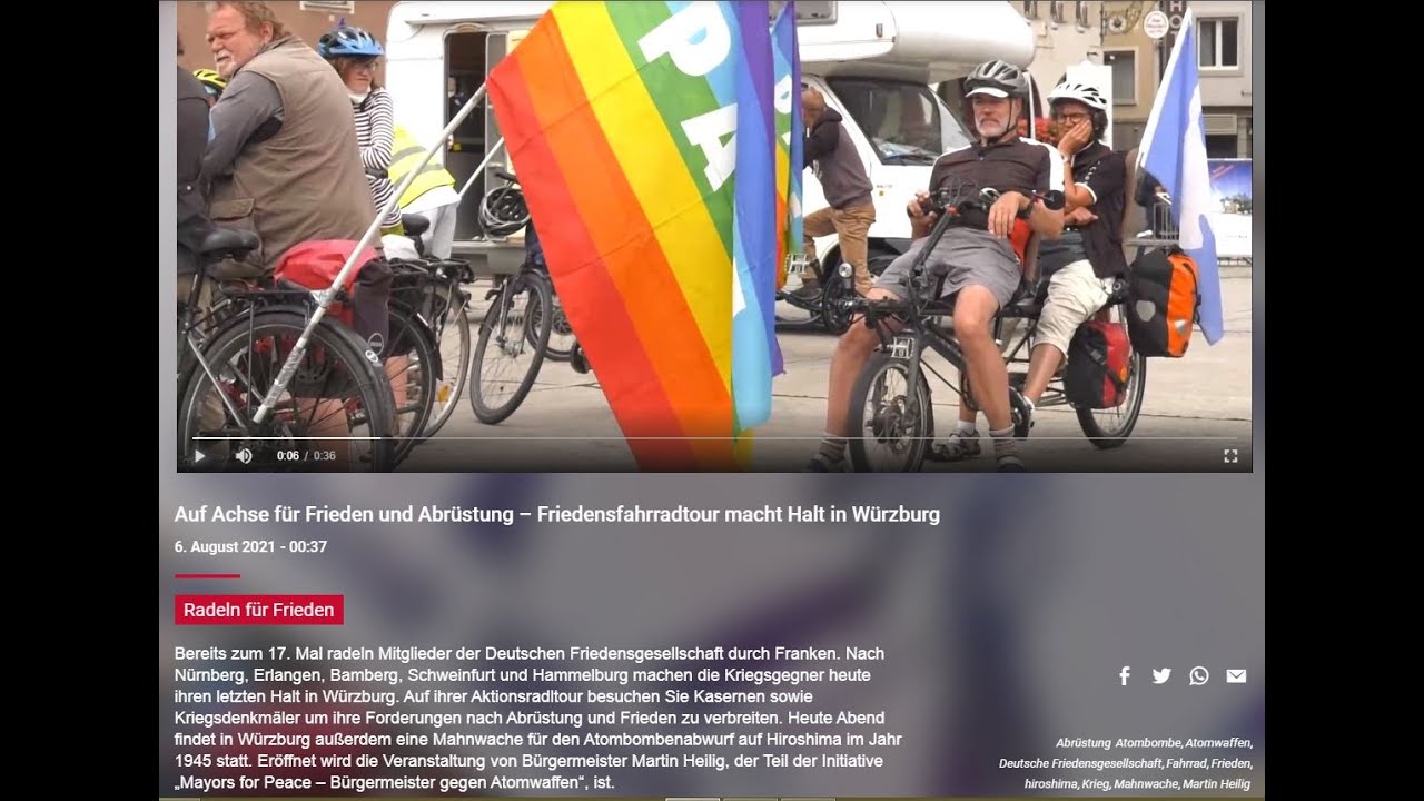 DFG-VK FriedensFahrradTour W&uuml;rzburg 2021 HiroshimaGedenkTag / TV Mainfranken