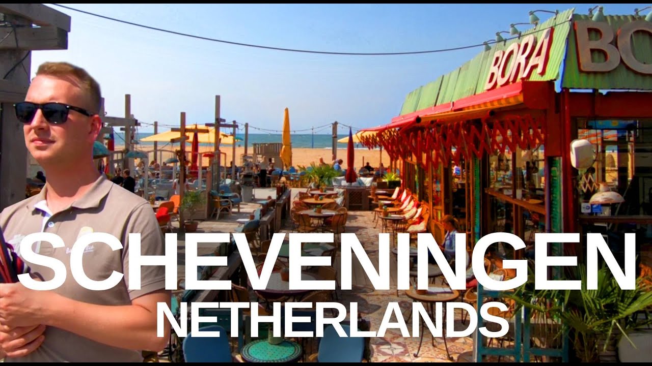 [4K] A virtual walk around Scheveningen, Netherlands, beach, bars & pier.