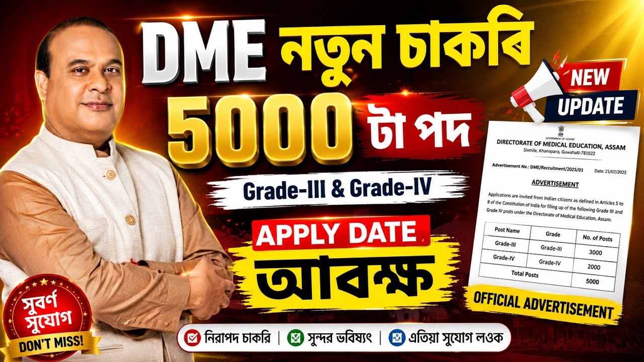 DMEৰ নতুন পদ&zwnj; - DME new vacancy 2026 | Jobs in Assam | Assam jobs 2026 | Assam jobs vacancy 2026 |