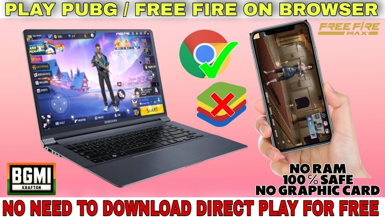 How To Play Free Fire Without Download | Play Pubg/BGMI in Browser | No emulator Required