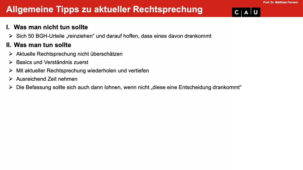 Intensivkurs Zivilrecht: Aktuelle Rechtsprechung (WS 2024/2025)