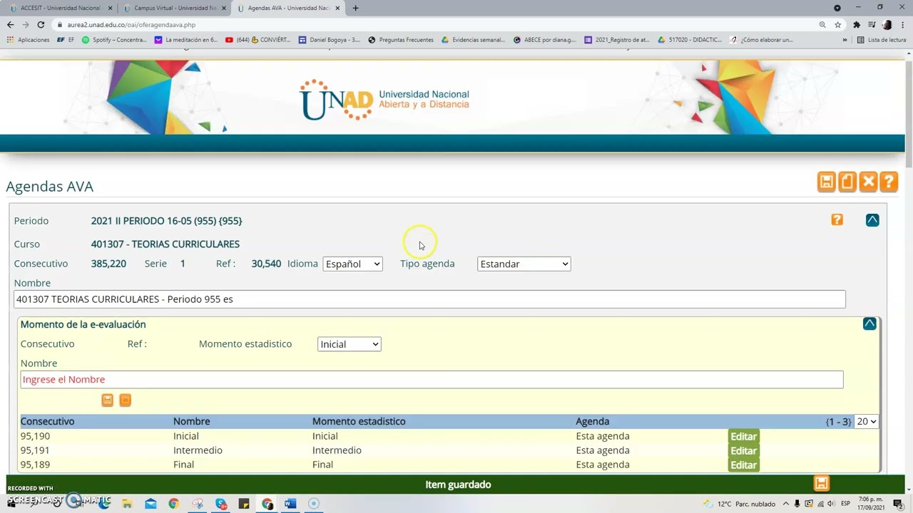 Alistar agenda de curso 2022