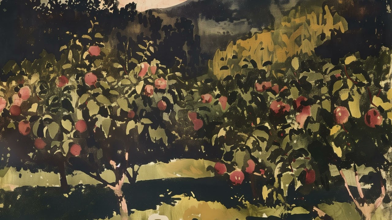 Frame TV Art • Vintage Orchard Apple Trees Painting • 4K 1 Hour