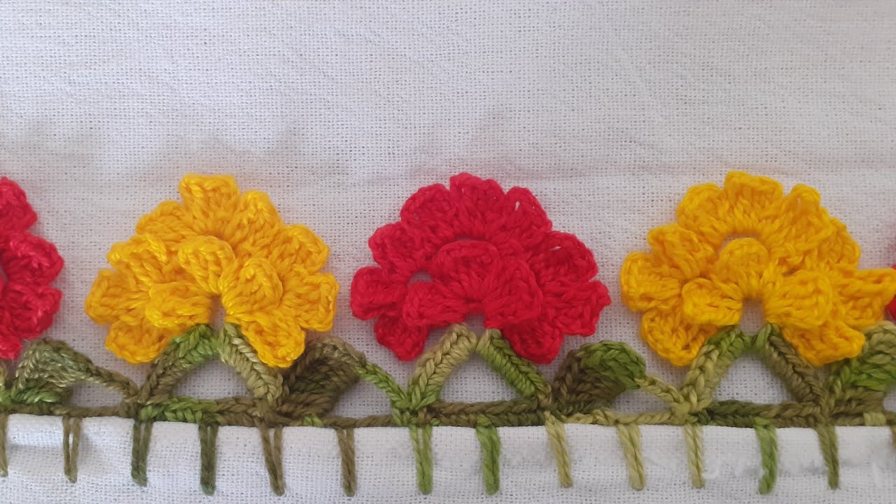 Barradinho FLORES  em crochê 🌺🌼 ( N 13 ) #barradinhofloresemcrochê #bicodecrochêcomflores