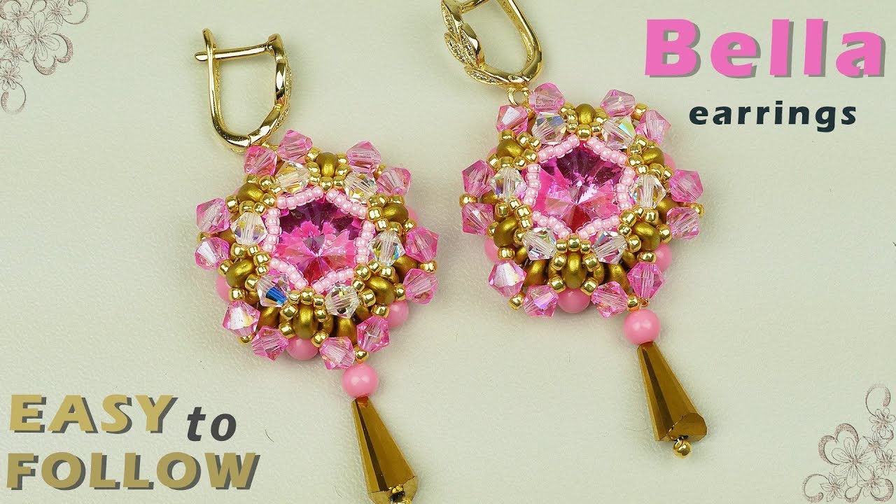 DIY Beaded earrings with 14 mm rivolis tutorial