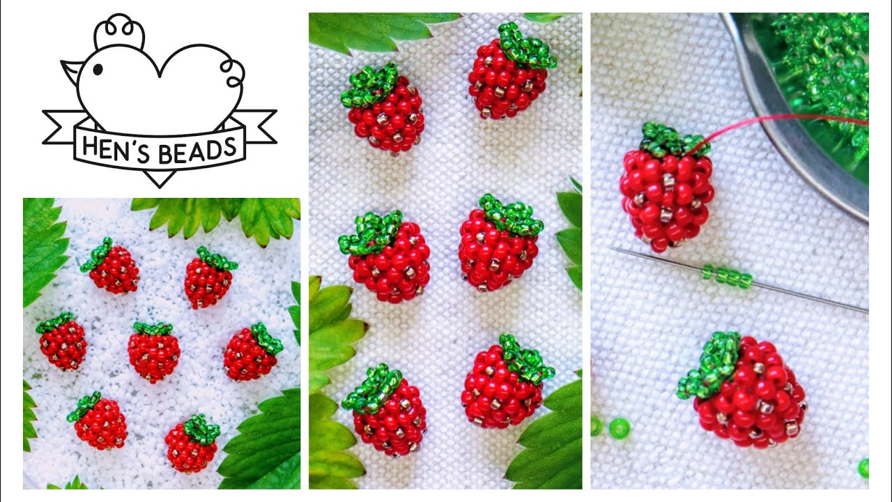How to make a SMALL STRAWBERRY CHARM from seed beads | Hen's Beads DIY Tutorial