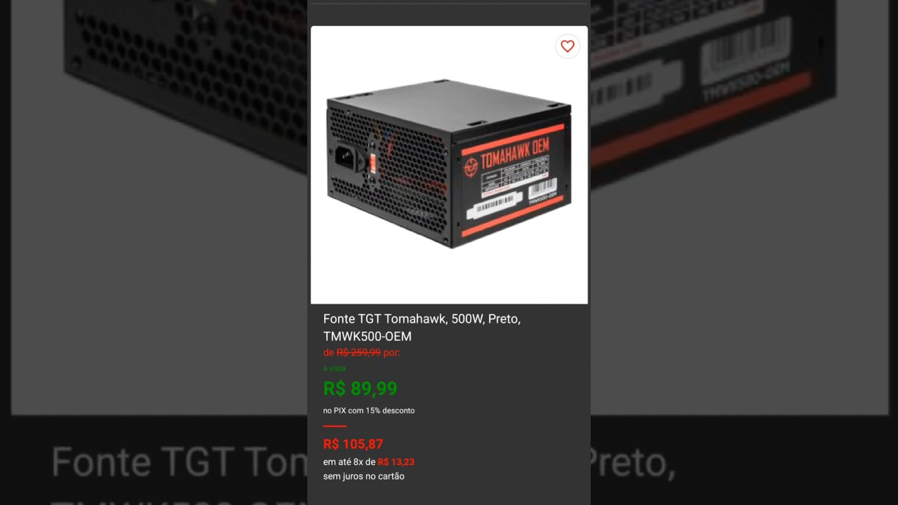 O MELHOR CUSTO BENEF&Iacute;CIO DO MOMENTO, FONTE TGT TOMAHAWK, 500W, PRETO / @tgtgamingoficial